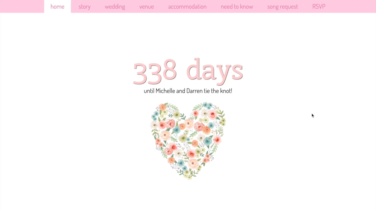 Wedding website with countdown timer, song request form, and RSVP form